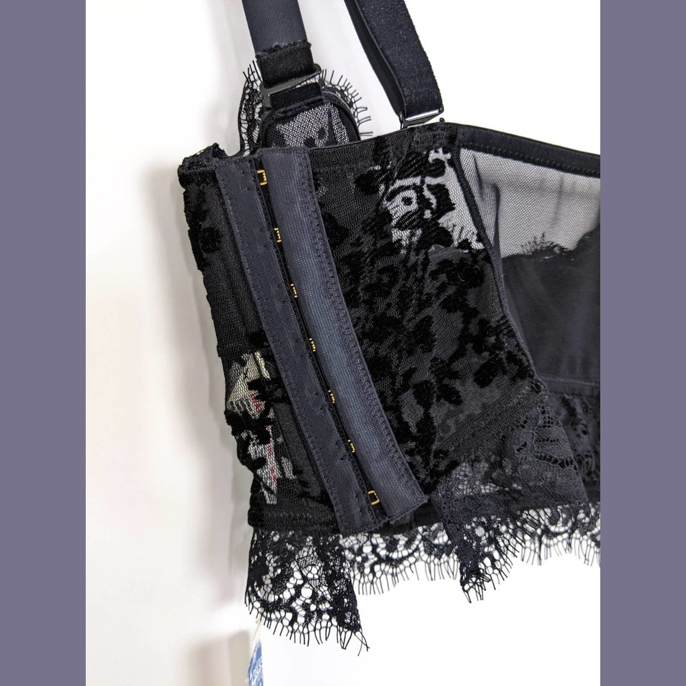 Free People Size S So Long Floral Velvet Sheer Mesh Lace Underwire Bra In Black - Picture 10 of 12